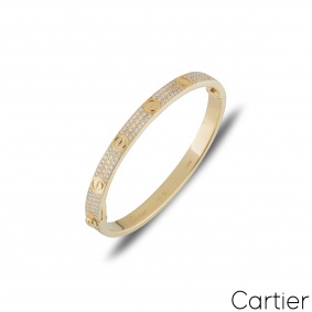 Cartier Yellow Gold Pave Diamond Love Bracelet Size 16 N6035016